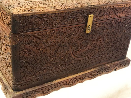 Indian Hand Carved Wooden Box 1930s, Hand Carved Wooden Boxes