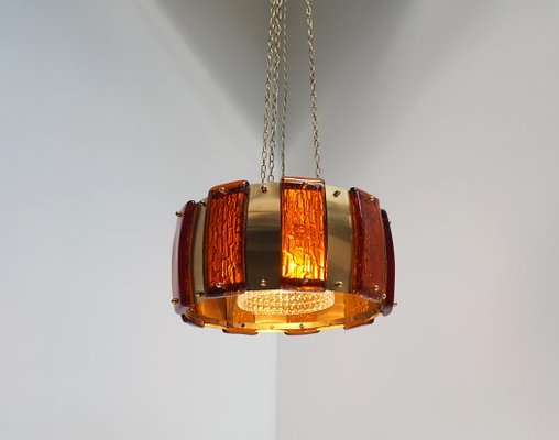 Colored Glass Pendant Lights brass pendant lamp with thick amber colored glass pieces from vitrika 1960s 2