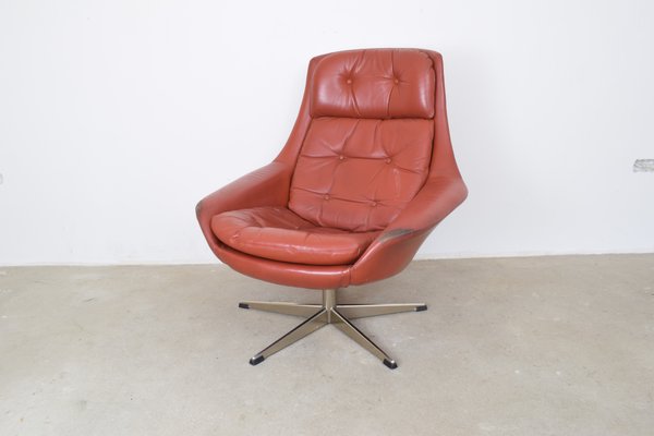 Danish Leather Swivel Chair By H W Klein For Bramin 1960s For
