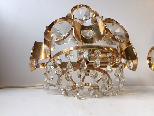 Vintage Danish Gilded Sconces With Crystal Prisms From M P R 1970s Vintage Danish Gilded Sconces With Crystal Prisms From M P R 1970s Set Of 2 1