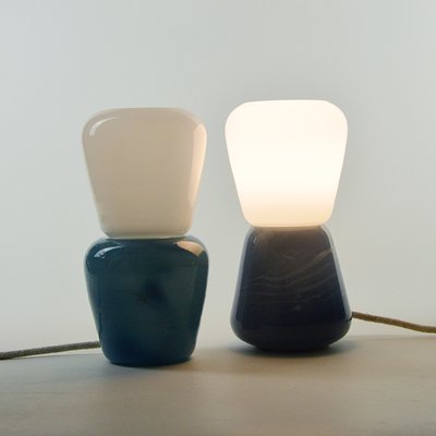 Duo Table Lamp In Turquoise Moire Collection Hand Blown Glass By Atelier George