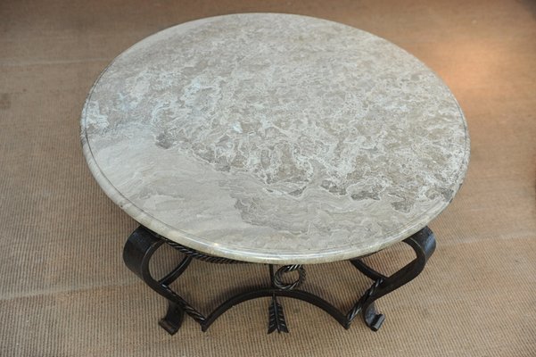 Vintage Iron Coffee Table With Marble Top 1940s For At Pamono Vintage Iron Coffee Table With Marble, Antique Round Marble Top Coffee Table