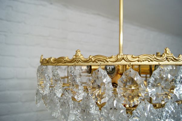 Mid Century Gilded Brass Crystal Chandelier From Palwa For