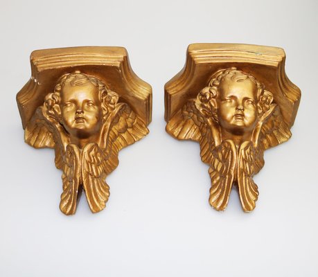 Vintage Gilded Plaster Corbel Shelf Brackets 1960 Set Of 2 For