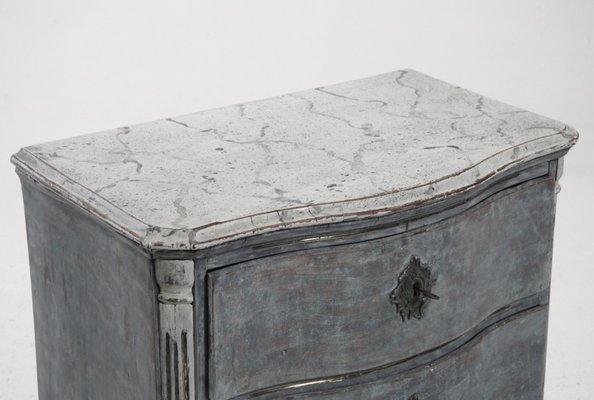 Antique Rococo Style Chest Of Drawers With A Faux Marble Top For