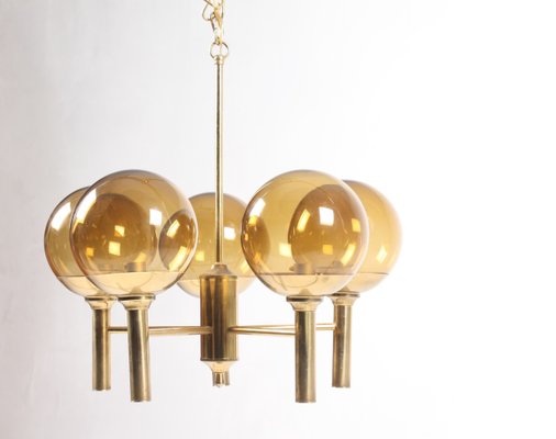 Scandinavian Modern Brass and Glass Globes Chandelier by Hans Agne Jakobsson, 1960s Scandinavian Modern Brass and Glass Globes Chandelier by Hans Agne Jakobsson, 1960s