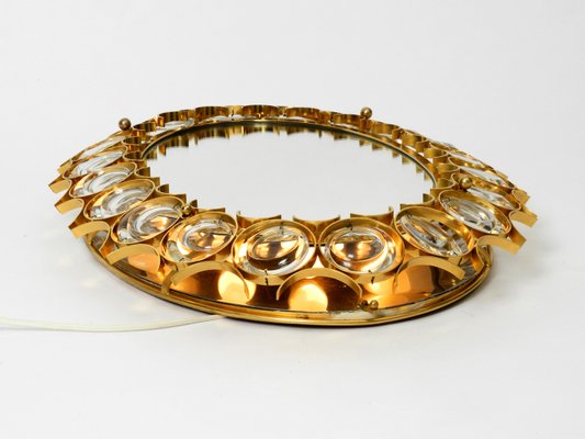 Large Oval Backlit Wall Mirror With Heavy Brass Frame Crystal Large Oval Backlit Wall Mirror With