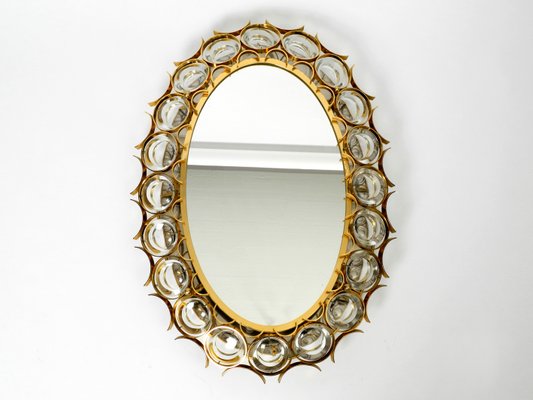 Large Oval Backlit Wall Mirror With Heavy Brass Frame Crystal Large Oval Backlit Wall Mirror With