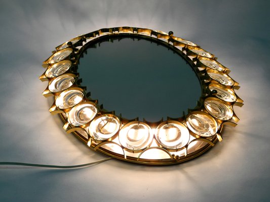 Large Oval Backlit Wall Mirror With Heavy Brass Frame Crystal Large Oval Backlit Wall Mirror With