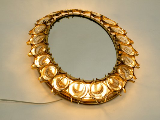 Large Oval Backlit Wall Mirror With Heavy Brass Frame Crystal Large Oval Backlit Wall Mirror With