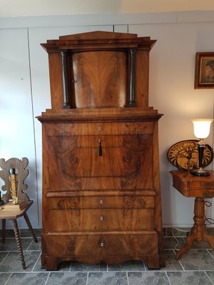 Antique Conical Biedermeier Secretary With Domed Hat Box Topper