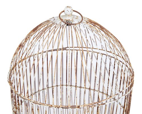 Grande Cage à Oiseaux De Jardin Intérieur Extérieur Ronde En Fer Patiné Blanc 25x25x56cm