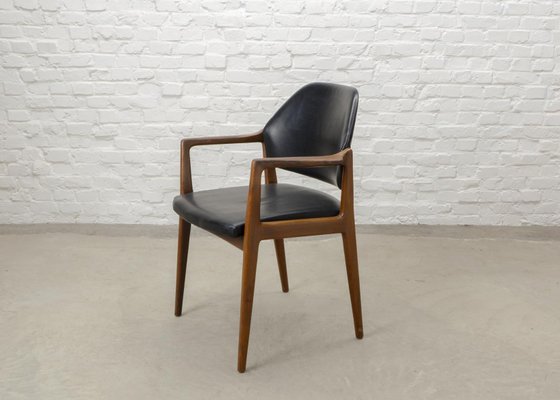 Mid Century Scandinavian Teak Leather Desk Chair 1960s For Mid Century Scandinavian Teak Leather Desk Chair 1960s 3