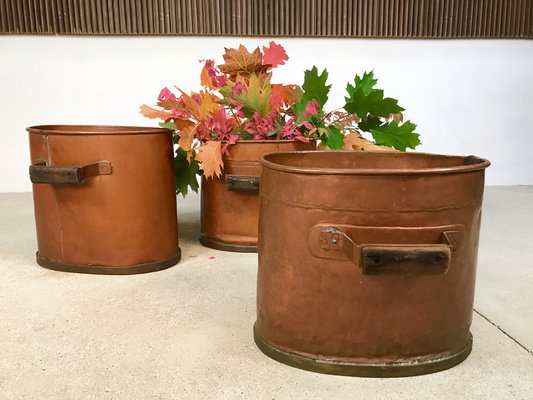 Large Antique Copper Fireplace Log Holders, 1850s, Set of 3 for