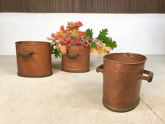 Large Antique Copper Fireplace Log Holders 1850s Set Of 3 For