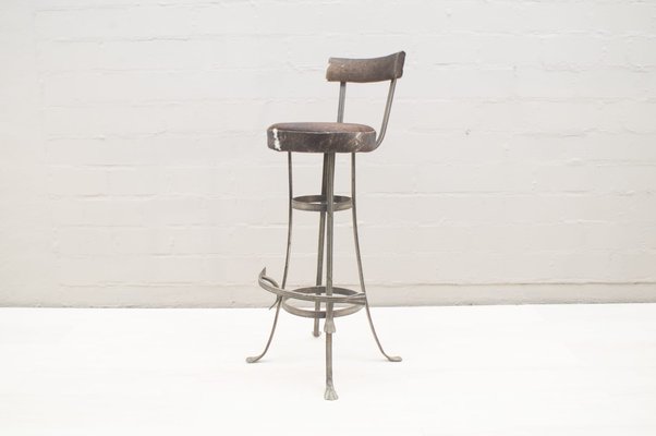 Set of Mid-Century Iron and Cowhide Bar Stools, 1960s