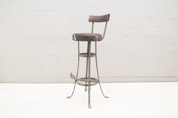 Mid Century Iron And Cowhide Bar Stools 1960s Set Of 2 For Sale