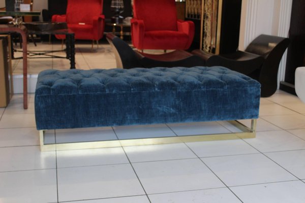 Vintage Blue Velvet Padded Bench For Sale At Pamono