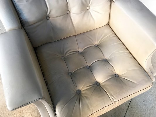 Tufted Leather Lounge Chair Ottoman 1960s Set of 2 for sale at