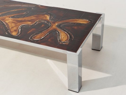 Mid Century Coffee Table With Chromed Frame Tiles 1960s Mid Century Coffee Table With Chromed Frame Tiles 1960s