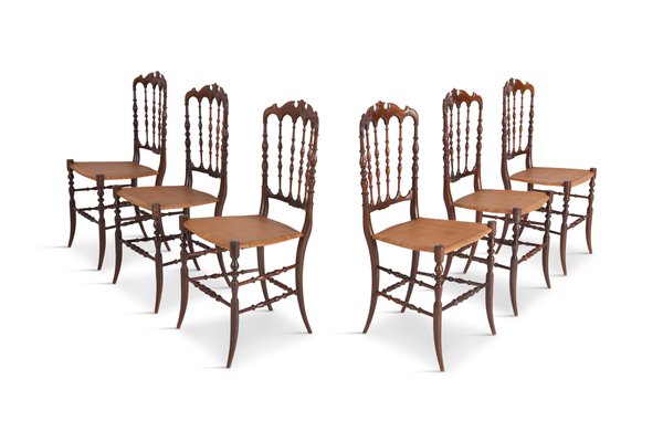 Antique Cherrywood Wicker Chiavari Dining Chairs Set Of 6 For Sale At Pamono