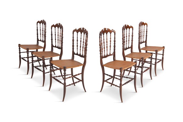 Sillas de comedor Chiavari antiguas de cerezo y mimbre. Juego de 6 ... Sillas de comedor Chiavari antiguas de cerezo y mimbre. Juego de 6 ...