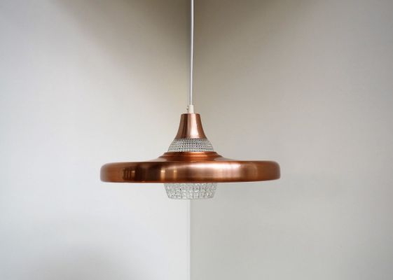 grande suspension en cuivre avec abat-jour en verre, 1960s en vente