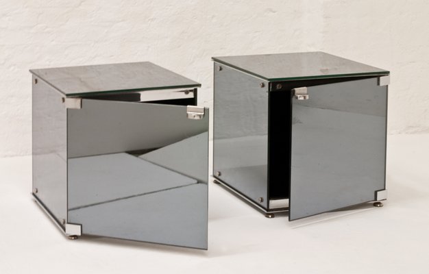 Mirrored Side Tables By Giuseppe Raimondi For Cristal Art 1970s Mirrored Side Tables By Giuseppe