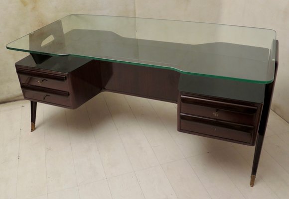 Walnut Glass Desk By Vittorio Dassi 1950 For Sale At Pamono