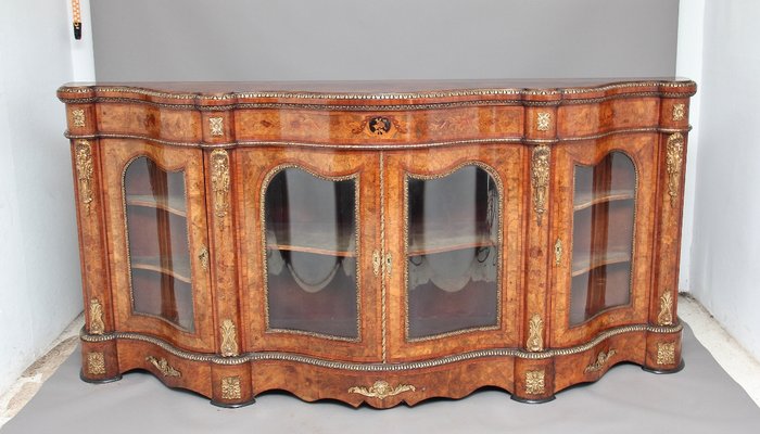 Antique Walnut And Glass Credenza For Sale At Pamono