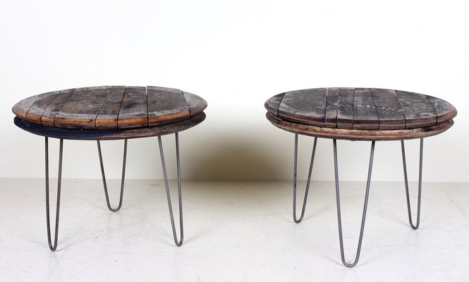 Vintage Industrial Coffee Tables With Oak Whiskey Barrel Lids Set Of 2 For Sale At Pamono Jodhpurcraft.in rectangular three in one coffee table set. vintage industrial coffee tables with oak whiskey barrel lids set of 2