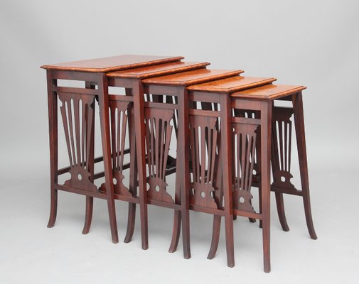 Antique Teak And Burr Walnut Nesting Tables, Set Of 5 For Sale At Pamono Antique Teak and Burr Walnut Nesting Tables, Set of 5 1 - Antique Teak And Burr Walnut Nesting Tables, Set Of 5 For Sale At Pamono