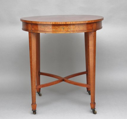 Antique Oval Satinwood Side Table On Wheels For Sale At Pamono