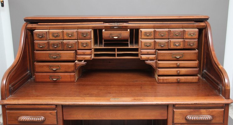 Antique Walnut Roll Top Desk 1910s For At Pamono