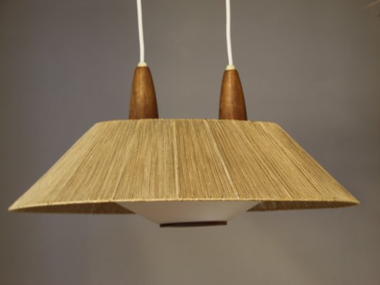 French Mid Century Modern Teak Ceiling Light