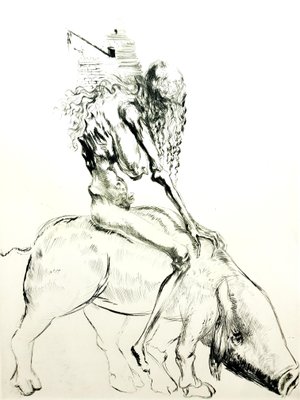Baubo Woman Riding A Sow From Faust Etching By Salvador Dali