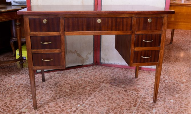 Italian Mahogany Desk With Seven Drawers 1930s For Sale At Pamono