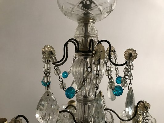 Antique Crystal Chandelier With Blue Beads Antique Crystal Chandelier With Blue Beads