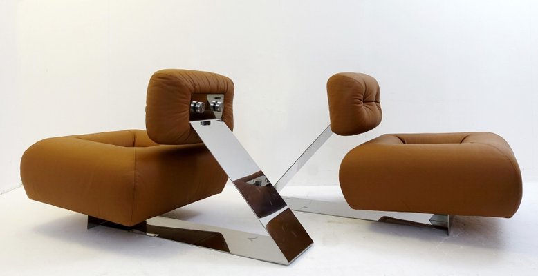 Leather And Stainless Steel Aran Lounge Chairs By Oscar Niemeyer Leather And Stainless Steel Aran Lounge Chairs By Oscar Niemeyer 1970s Set Of 2