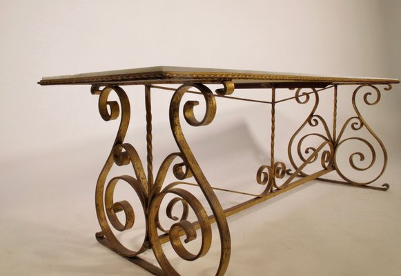 Wrought Iron Console Table 1930s, Wrought Iron Console Table With Glass Top