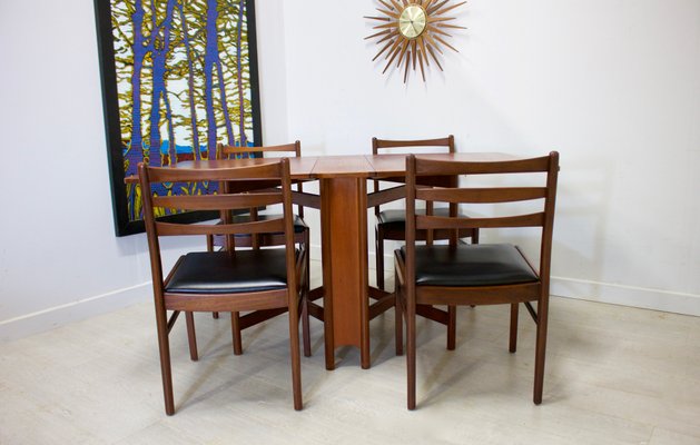 Mid Century Teak Drop Leaf Dining Table Chairs Set From Mcintosh