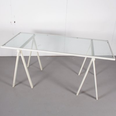 Vintage Italian White Metal Glass Trestle Base Desk From Vintage Italian White Metal Glass Trestle Base Desk From Bieffeplast 1