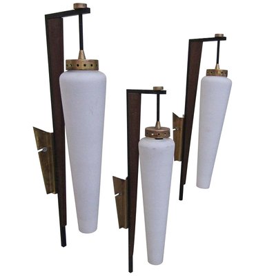 Vintage Opal Glass Wall Lamps From Stilnovo 1950s Set Of 3 For