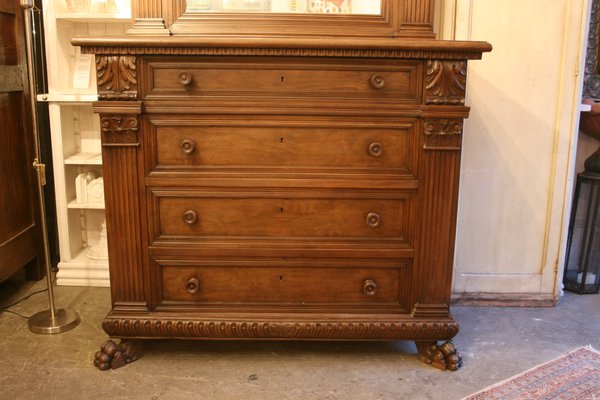 Large Italian Walnut Chest Of Drawers With Mirror Top 1900s For Large Italian Walnut Chest Of Drawers