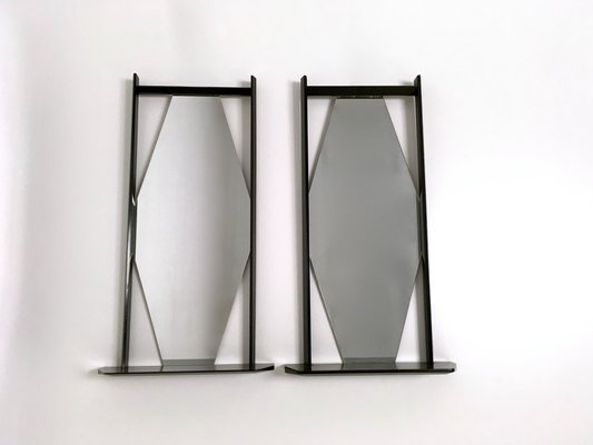Mid Century Black Ebonized Wood Wall Mirrors 1960s Set Of 2