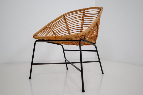 Chaise De Terrasse En Rotin Osier Et Fer Italie 1960s En Vente