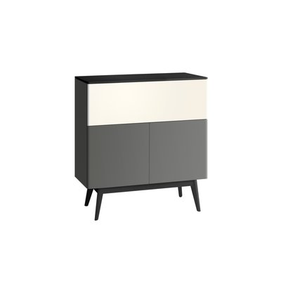 Manega Grey Cream Lacquered Cabinet With Black Oak Top Feet By Henri Tujague For Sale At Pamono