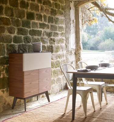 Manega Grey Cream Lacquered Cabinet With Black Oak Top Feet By Henri Tujague