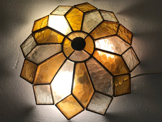 Stained Gl Flushmount Light 1950s Stained Gl Flushmount Light 1950s