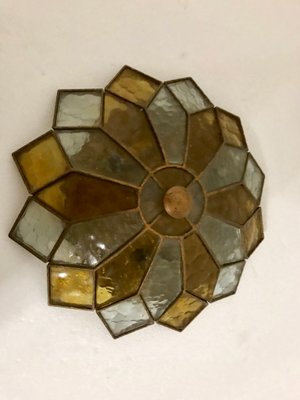 Stained Glass Flushmount Light 1950s